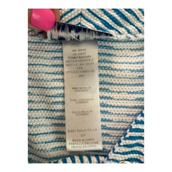 β¨ EUC TOMMY BAHAMA Azure Blue White Island Cays Stripe Dress | Sz S - Picture 8 of 9